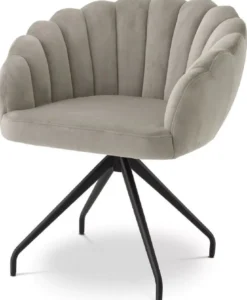 Casa Padrino Luxus Esszimmerstuhl Greige / Schwarz 65,5 x 64 x H. 78,5 cm - Drehstuhl mit edlem Samtsoff - Esszimmer Möbel - Luxus Möbel - Luxus Einrichtung - Esszimmer Einrichtung