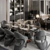 Casa Padrino Luxus Esszimmer Stuhl 8er Set Grau / Schwarz / Gold 57 x 60 x H. 85 cm - Esszimmer Möbel - Restaurant Möbel - Hotel Möbel - Luxus Möbel - Luxus Kollektion