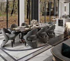 Casa Padrino Luxus Esszimmer Stuhl 8er Set Grau / Schwarz / Gold 57 x 60 x H. 85 cm - Esszimmer Möbel - Restaurant Möbel - Hotel Möbel - Luxus Möbel - Luxus Kollektion