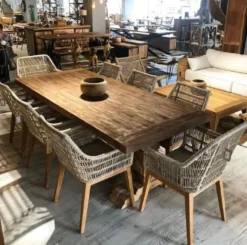 Casa Padrino Luxus Esszimmer Stuhl 4er Set Grau / Naturfarben 60 x 60 x H. 80 cm - Luxus Garten Stühle mit edlem Rattangeflecht - Esszimmer Möbel - Garten Möbel - Rattan Möbel - Luxus Möbel