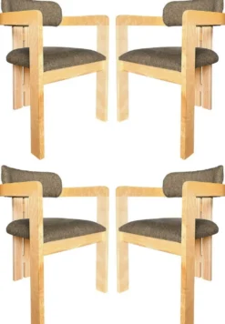 Casa Padrino Luxus Esszimmerstuhl 4er Set mit Armlehnen Schwarz / Naturfarben 56 x 54 x H. 82 cm - Esszimmer Möbel - Restaurant Möbel - Massivholz Möbel - Luxus Möbel