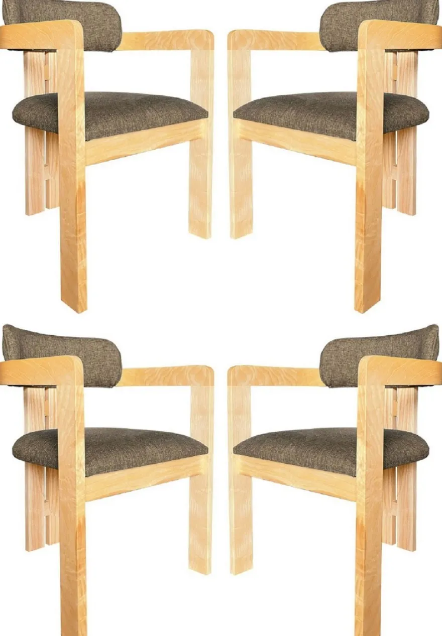 Casa Padrino Luxus Esszimmerstuhl 4er Set mit Armlehnen Schwarz / Naturfarben 56 x 54 x H. 82 cm - Esszimmer Möbel - Restaurant Möbel - Massivholz Möbel - Luxus Möbel