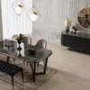 Casa Padrino Luxus Esszimmerstuhl 4er Set mit Armlehnen Grau / Schwarz / Kupfer 52 x 52 x H. 88 cm - Esszimmer Möbel - Restaurant Möbel - Esszimmer Einrichtung - Luxus Möbel - Luxus Einrichtung
