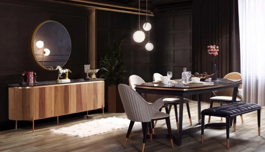Casa Padrino Luxus Esszimmerstuhl 4er Set mit Armlehnen Grau / Schwarz / Kupfer 52 x 52 x H. 88 cm - Esszimmer Möbel - Restaurant Möbel - Esszimmer Einrichtung - Luxus Möbel - Luxus Einrichtung