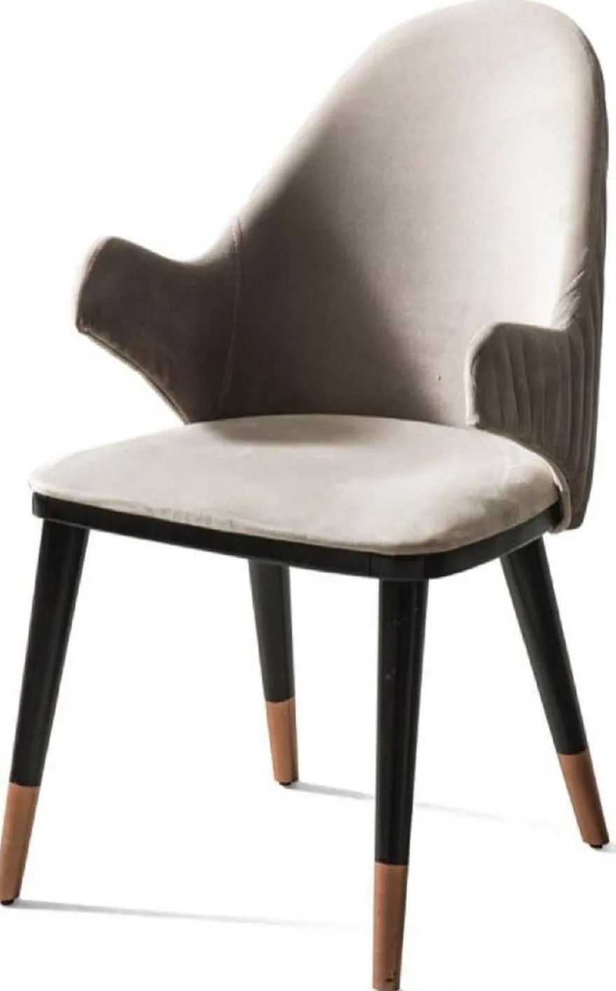 Casa Padrino Luxus Esszimmerstuhl 4er Set mit Armlehnen Grau / Schwarz / Kupfer 52 x 52 x H. 88 cm - Esszimmer Möbel - Restaurant Möbel - Esszimmer Einrichtung - Luxus Möbel - Luxus Einrichtung