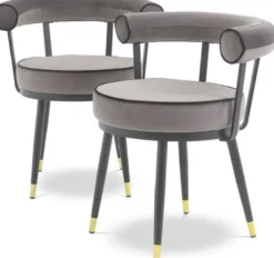Casa Padrino Luxus Esszimmerstuhl Set Grau / Schwarz / Messing 66 x 59 x H. 70 cm - Esszimmerstühle mit edlem Samtstoff - Esszimmer Möbel