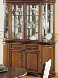 Casa Padrino Luxus Esszimmerschrank Braun 159,5 x 42 x H. 212,5 cm - Massivholz Küchenschrank - 2 Teiliger Vitrinenschrank - Luxus Massivholz Esszimmer Möbel