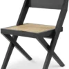 Casa Padrino Luxus Esszimmerstuhl Schwarz / Naturfarben 53 x 56 x H. 85 cm - Massivholz Stuhl mit Rattangeflecht - Luxus Esszimmer Möbel