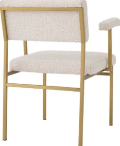 Casa Padrino Luxus Esszimmerstuhl Creme / Messingfarben 64 x 67 x H. 84 cm - Edler Küchenstuhl mit Armlehnen - Luxus Esszimmer Möbel