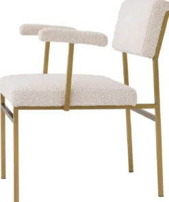 Casa Padrino Luxus Esszimmerstuhl Creme / Messingfarben 64 x 67 x H. 84 cm - Edler Küchenstuhl mit Armlehnen - Luxus Esszimmer Möbel