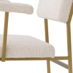 Casa Padrino Luxus Esszimmerstuhl Creme / Messingfarben 64 x 67 x H. 84 cm - Edler Küchenstuhl mit Armlehnen - Luxus Esszimmer Möbel