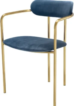 Casa Padrino Luxus Esszimmerstühle mit Armlehnen Blau / Gold 53 x 50 x H. 74 cm - Küchenstühle mit edlem Samtstoff - Esszimmer Set - Esszimmer Möbel