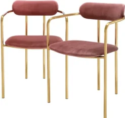 Casa Padrino Luxus Esszimmerstühle mit Armlehnen Rosa / Gold 53 x 50 x H. 74 cm - Küchenstühle mit edlem Samtstoff - Esszimmer Set - Esszimmer Möbel