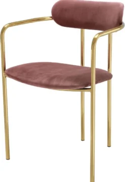 Casa Padrino Luxus Esszimmerstühle mit Armlehnen Rosa / Gold 53 x 50 x H. 74 cm - Küchenstühle mit edlem Samtstoff - Esszimmer Set - Esszimmer Möbel