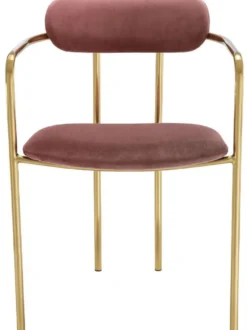 Casa Padrino Luxus Esszimmerstühle mit Armlehnen Rosa / Gold 53 x 50 x H. 74 cm - Küchenstühle mit edlem Samtstoff - Esszimmer Set - Esszimmer Möbel