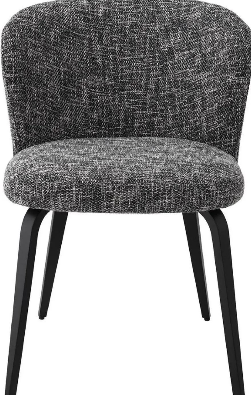 Casa Padrino Luxus Esszimmerstuhl Schwarz / Schwarz 57 x 69 x H. 81 cm - Gepolsterter Küchenstuhl im Retro Design - Luxus Retro Esszimmer Möbel