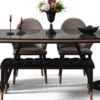 Casa Padrino Luxus Esszimmer Set Grau / Schwarz / Kupferfarben - 1 Esszimmertisch & 4 Esszimmerstühle & 1 Sitzbank - Luxus Esszimmer Möbel