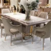 Casa Padrino Luxus Esszimmer Set Weiß / Grau / Gold - 1 Luxus Esstisch & 6 Luxus Esszimmerstühle - Luxus Esszimmer Möbel