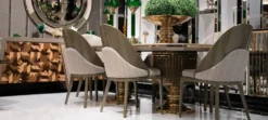 Casa Padrino Luxus Esszimmer Stuhl 6er Set Grau / Gold - Luxus Küchenstühle - Esszimmer Möbel - Restaurant Möbel - Luxus Möbel