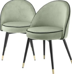 Casa Padrino Luxus Esszimmerstuhl Set Pistaziengrün / Schwarz / Messing 55 x 64 x H. 83 cm - Esszimmerstühle mit edlem Samtstoff - Esszimmer Möbel