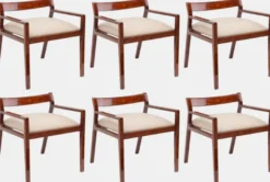 Casa Padrino Luxus Esszimmerstuhl 6er Set mit Armlehnen Braun / Creme 60 x 69 x H. 65 cm - Luxus Massivholz Küchen Stühle - Esszimmer Möbel - Küchen Möbel - Luxus Möbel - Luxus Einrichtung