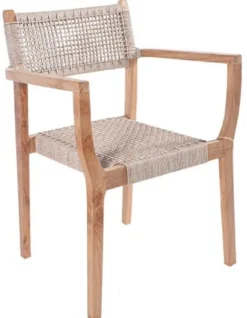 Casa Padrino Luxus Esszimmer Stuhl mit Armlehnen Naturfarben 60 x 50 x H. 85 cm - Luxus Massivholz Garten Stuhl mit Rattangeflecht - Esszimmer Möbel - Garten Möbel