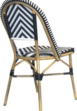 Casa Padrino Luxus Esszimmer Stuhl 4er Set Weiß / Schwarz / Beige 49 x 46 x H. 91 cm - Luxus Rattan Garten Stühle - Esszimmer Möbel - Garten Möbel - Rattan Möbel - Luxus Möbel