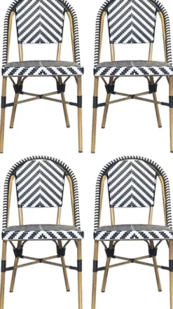 Casa Padrino Luxus Esszimmer Stuhl 4er Set Weiß / Schwarz / Beige 49 x 46 x H. 91 cm - Luxus Rattan Garten Stühle - Esszimmer Möbel - Garten Möbel - Rattan Möbel - Luxus Möbel
