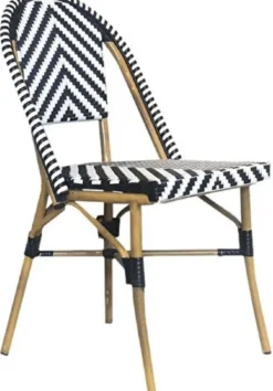 Casa Padrino Luxus Esszimmer Stuhl 4er Set Weiß / Schwarz / Beige 49 x 46 x H. 91 cm - Luxus Rattan Garten Stühle - Esszimmer Möbel - Garten Möbel - Rattan Möbel - Luxus Möbel