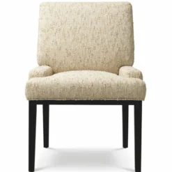 Casa Padrino Luxus Esszimmer Stuhl mit Armlehnen Naturfarben / Schwarz H. 91 cm