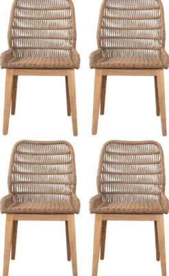 Casa Padrino Luxus Esszimmer Stuhl 4er Set Braun / Naturfarben 50 x 60 x H. 90 cm - Luxus Garten Stühle mit edlem Rattangeflecht - Esszimmer Möbel - Garten Möbel - Rattan Möbel - Luxus Möbel