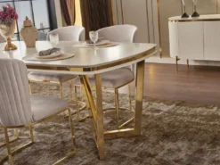 Casa Padrino Luxus Esszimmerstuhl 4er Set Grau / Gold 66 x 52 x H. 90 cm - Luxus Esszimmer & Restaurant Möbel