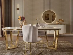 Casa Padrino Luxus Esszimmerstuhl 4er Set Grau / Gold 66 x 52 x H. 90 cm - Luxus Esszimmer & Restaurant Möbel