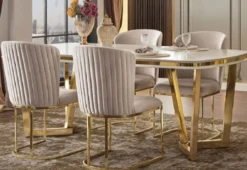 Casa Padrino Luxus Esszimmerstuhl 4er Set Grau / Gold 66 x 52 x H. 90 cm - Luxus Esszimmer & Restaurant Möbel
