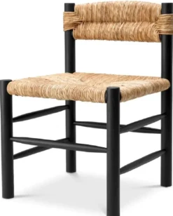 Casa Padrino Luxus Esszimmer Stuhl Schwarz / Naturfarben 54 x 62,5 x H. 80,5 cm - Massivholz Küchen Stuhl - Esszimmer Möbel - Luxus Möbel - Esszimmer Einrichtung - Luxus Einrichtung