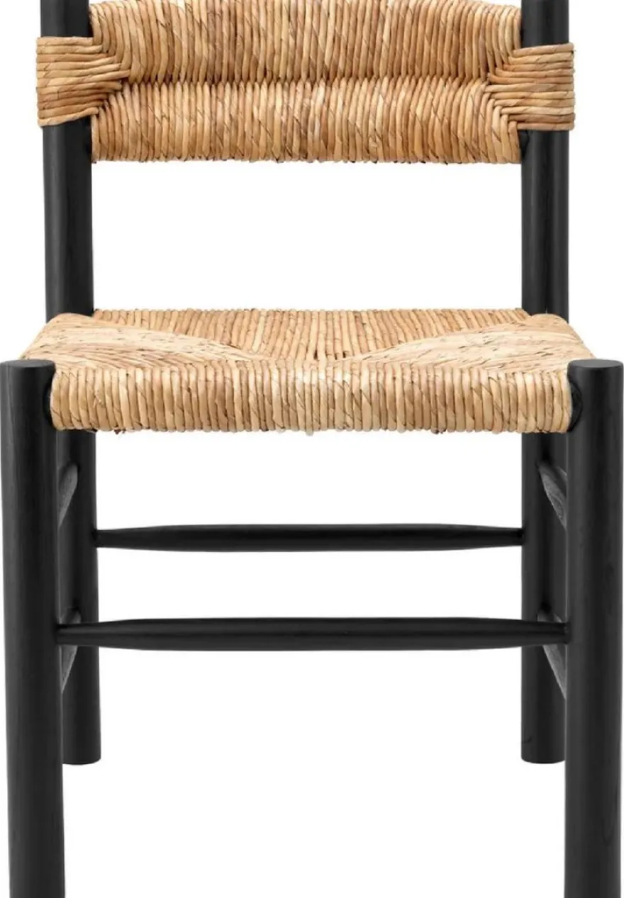 Casa Padrino Luxus Esszimmer Stuhl Schwarz / Naturfarben 54 x 62,5 x H. 80,5 cm - Massivholz Küchen Stuhl - Esszimmer Möbel - Luxus Möbel - Esszimmer Einrichtung - Luxus Einrichtung