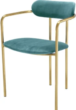 Casa Padrino Luxus Esszimmerstühle mit Armlehnen Türkis / Gold 53 x 50 x H. 74 cm - Küchenstühle mit edlem Samtstoff - Esszimmer Set - Esszimmer Möbel