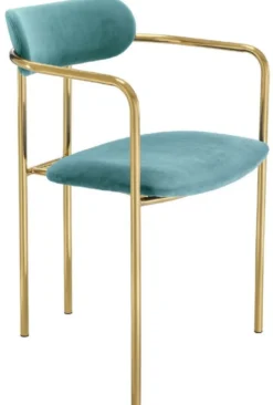 Casa Padrino Luxus Esszimmerstühle mit Armlehnen Türkis / Gold 53 x 50 x H. 74 cm - Küchenstühle mit edlem Samtstoff - Esszimmer Set - Esszimmer Möbel