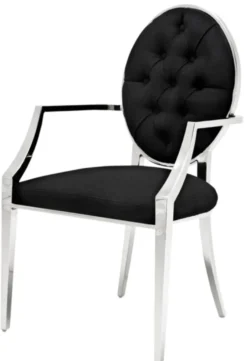 Casa Padrino Luxus Esszimmerstuhl mit Armlehnen Silber / Schwarz 57 x 65 x H. 98 cm - Esszimmermöbel