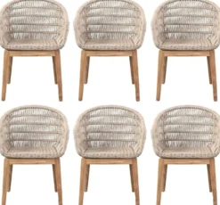 Casa Padrino Luxus Esszimmer Stuhl 6er Set Grau / Naturfarben 60 x 60 x H. 80 cm - Luxus Garten Stühle mit edlem Rattangeflecht - Esszimmer Möbel - Garten Möbel - Rattan Möbel - Luxus Möbel