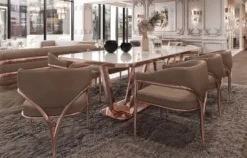 Casa Padrino Luxus Esszimmer Stuhl Set mit Armlehnen Grau / Kupfer 60 x 59,8 x H. 80 cm - Küchen Stühle 8er Set - Esszimmer Möbel - Restaurant Möbel - Luxus Möbel - Luxus Einrichtung
