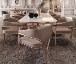 Casa Padrino Luxus Esszimmer Stuhl Set mit Armlehnen Grau / Kupfer 60 x 59,8 x H. 80 cm - Küchen Stühle 8er Set - Esszimmer Möbel - Restaurant Möbel - Luxus Möbel - Luxus Einrichtung