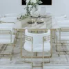 Casa Padrino Luxus Esszimmer Stuhl Set mit Armlehnen Weiß / Gold 58 x 51 x H. 76 cm - Küchen Stühle 8er Set - Esszimmer Möbel - Restaurant Möbel - Luxus Möbel - Luxus Einrichtung