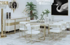 Casa Padrino Luxus Esszimmer Stuhl Set mit Armlehnen Weiß / Gold 58 x 51 x H. 76 cm - Küchen Stühle 8er Set - Esszimmer Möbel - Restaurant Möbel - Luxus Möbel - Luxus Einrichtung