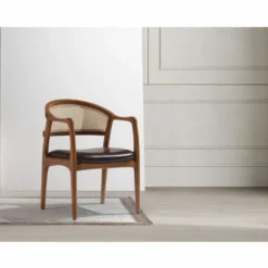 Casa Padrino Luxus Esszimmer Stuhl 6er Set mit Armlehnen Dunkelbraun / Braun / Naturfarben H. 78 cm