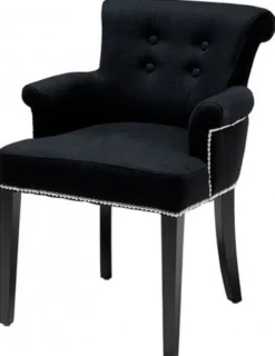 Casa Padrino Luxus Esszimmerstuhl 4er Set Schwarz - Massivholz Küchenstühle mit Armlehnen und edlem Samtstoff - Luxus Esszimmer & Restaurant Möbel