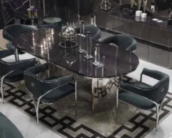 Casa Padrino Luxus Esszimmer Stuhl Set mit Armlehnen Grau / Silber 56 x 52 x H. 71 cm - Küchen Stühle 6er Set - Esszimmer Möbel - Restaurant Möbel - Luxus Möbel - Luxus Einrichtung