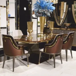 Casa Padrino Luxus Esszimmer Stuhl 6er Set mit Armlehnen Grau / Braun / Gold