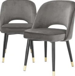 Casa Padrino Luxus Esszimmerstuhl Set Grau / Schwarz / Messing 53 x 56 x H. 84 cm - Esszimmerstühle mit edlem Samtstoff - Esszimmer Möbel