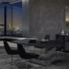 Casa Padrino Luxus Esszimmer Möbel Set Silber / Schwarz - 1 Esstisch & 6 Esszimmerstühle - Esszimmer Möbel - Luxus Qualität